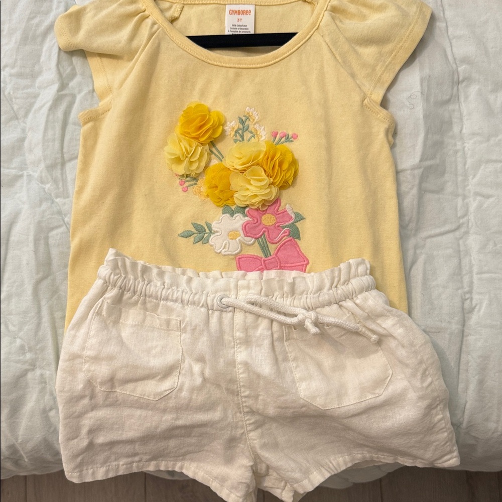 Gymboree Yellow Floral Tee and Cream Shorts